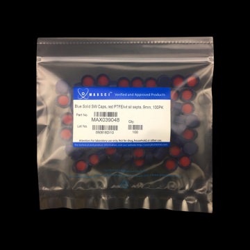 Blue Solid SW Caps,red PTFE/wt sil septa,9mm,100PK,AB039048