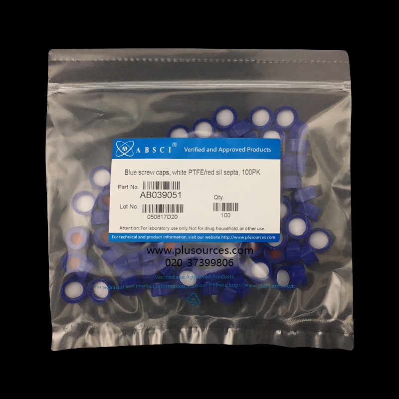 蓝色开孔瓶盖，带白色聚四氟/红色硅胶垫片，100pk，AB039051,参考货号:5182-0717